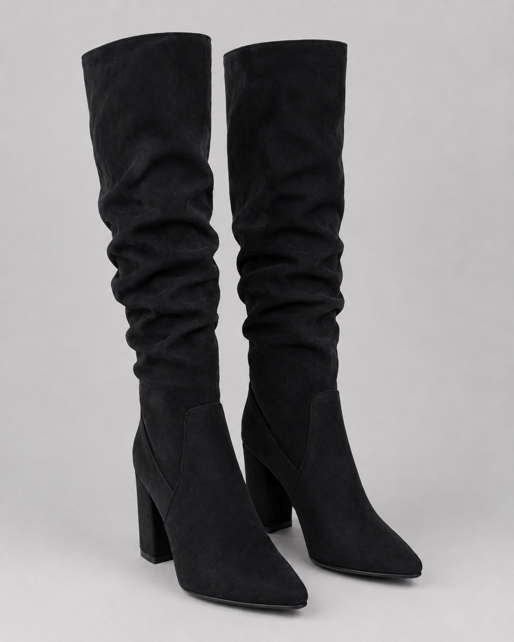 Women's Slouch Knee High Boots with Pointed Toe and Block Heel