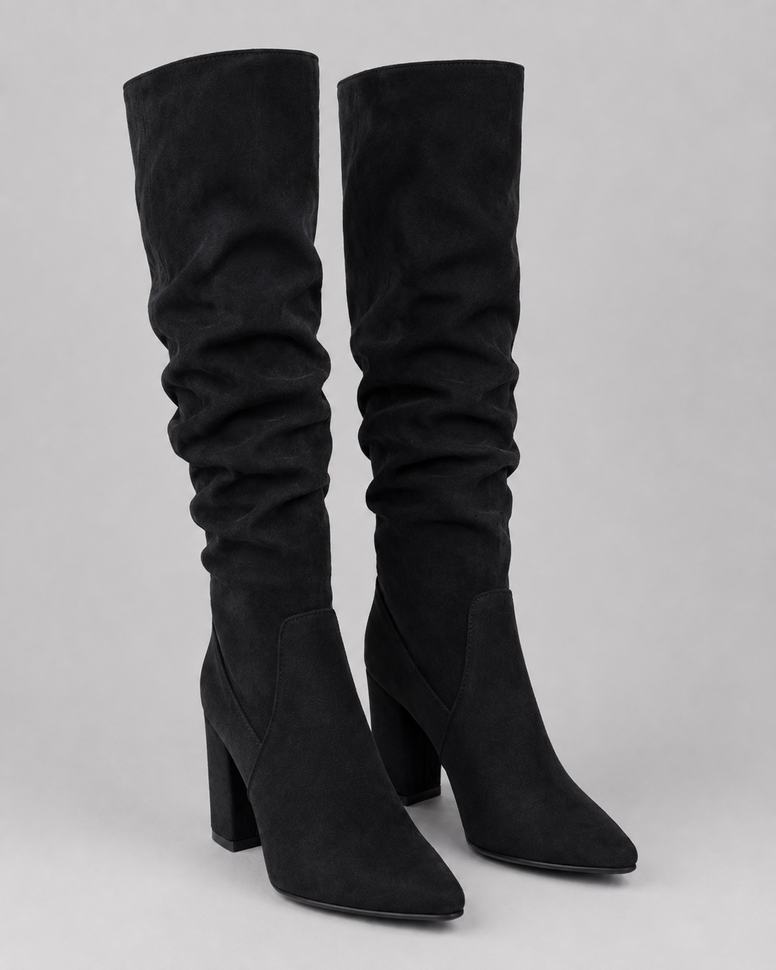 Women's Slouch Knee High Boots with Pointed Toe and Block Heel