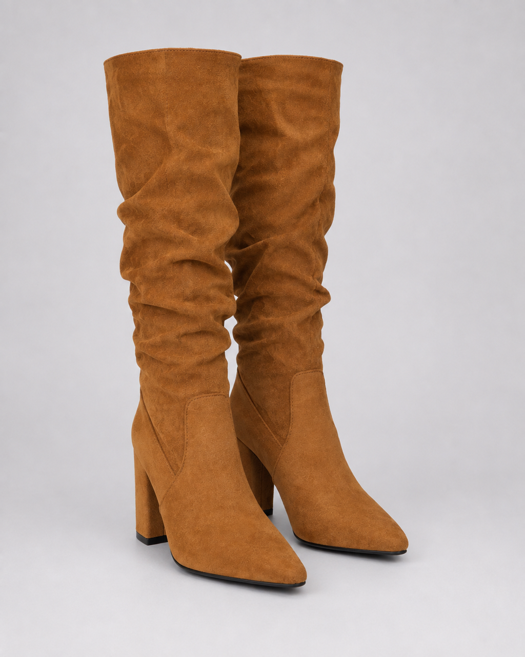 Women's Slouch Knee High Boots with Pointed Toe and Block Heel