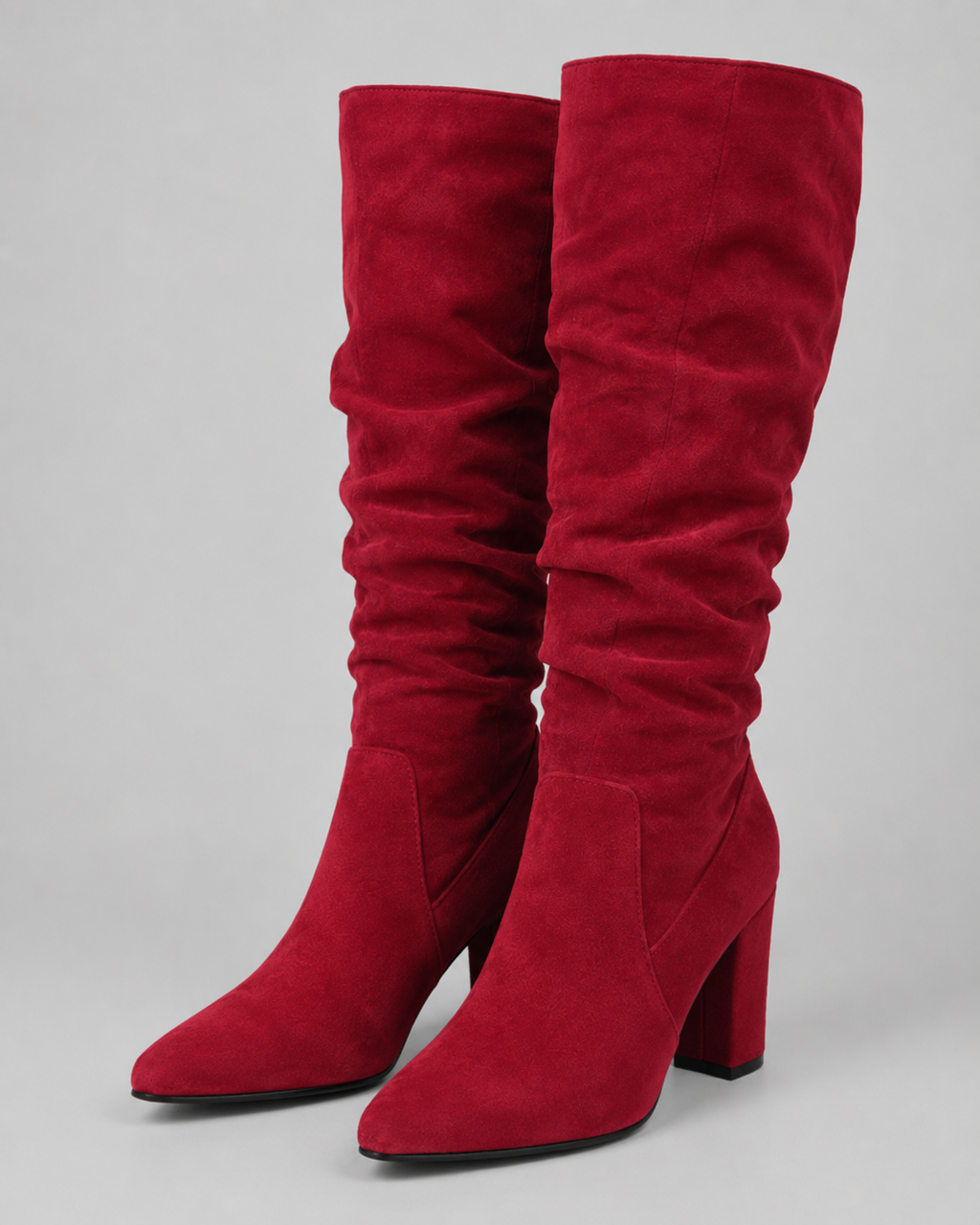 Women's Slouch Knee High Boots with Pointed Toe and Block Heel
