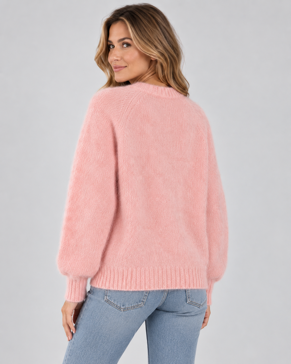 Women's Soft Knit Jumper with Round Neck and Ribbed Cuffs