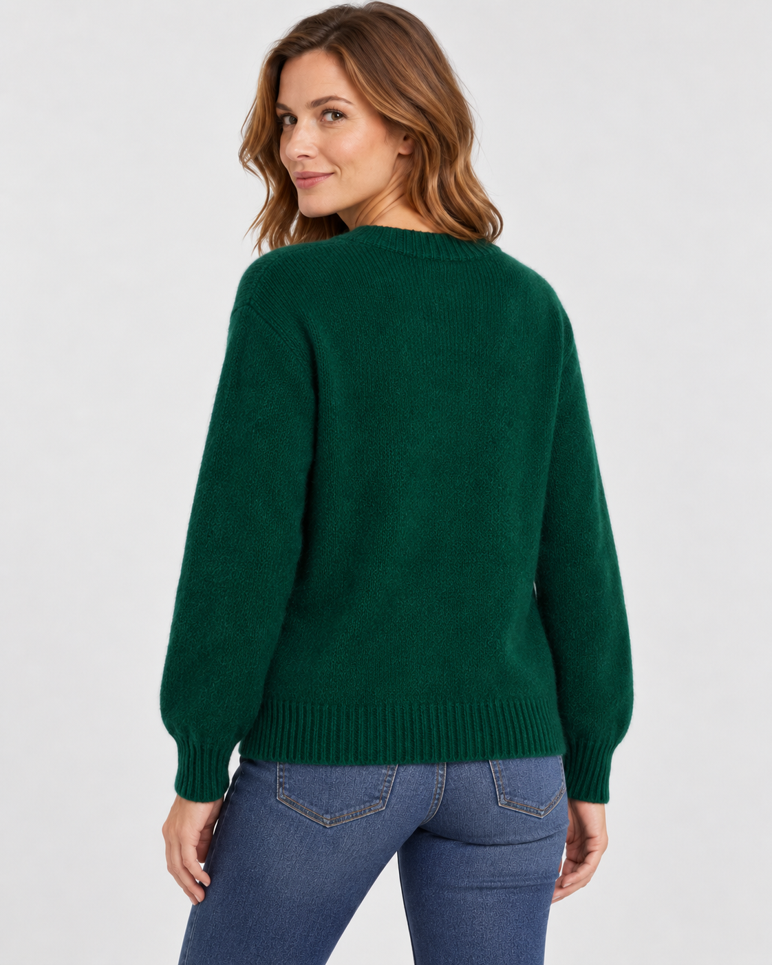 Women's Soft Knit Jumper with Round Neck and Ribbed Cuffs