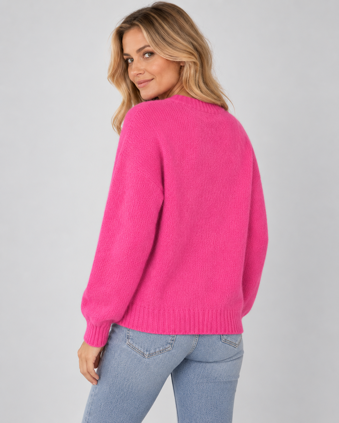 Women's Soft Knit Jumper with Round Neck and Ribbed Cuffs