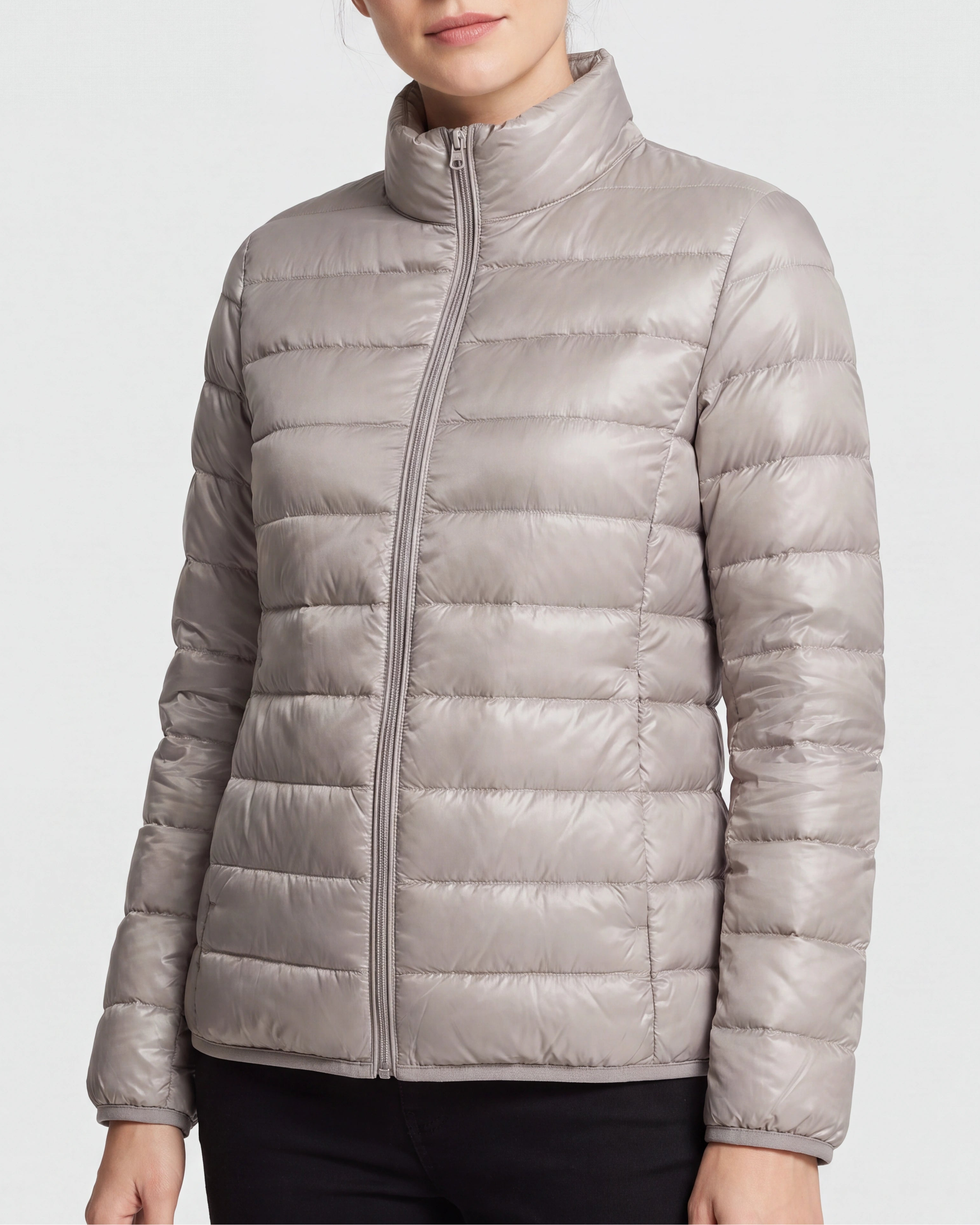 Women's Lightweight Quilted Stand Collar Zip Up Puffer Jacket