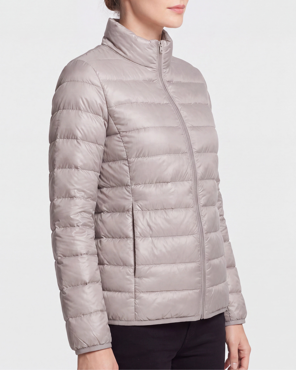 Women's Lightweight Quilted Stand Collar Zip Up Puffer Jacket