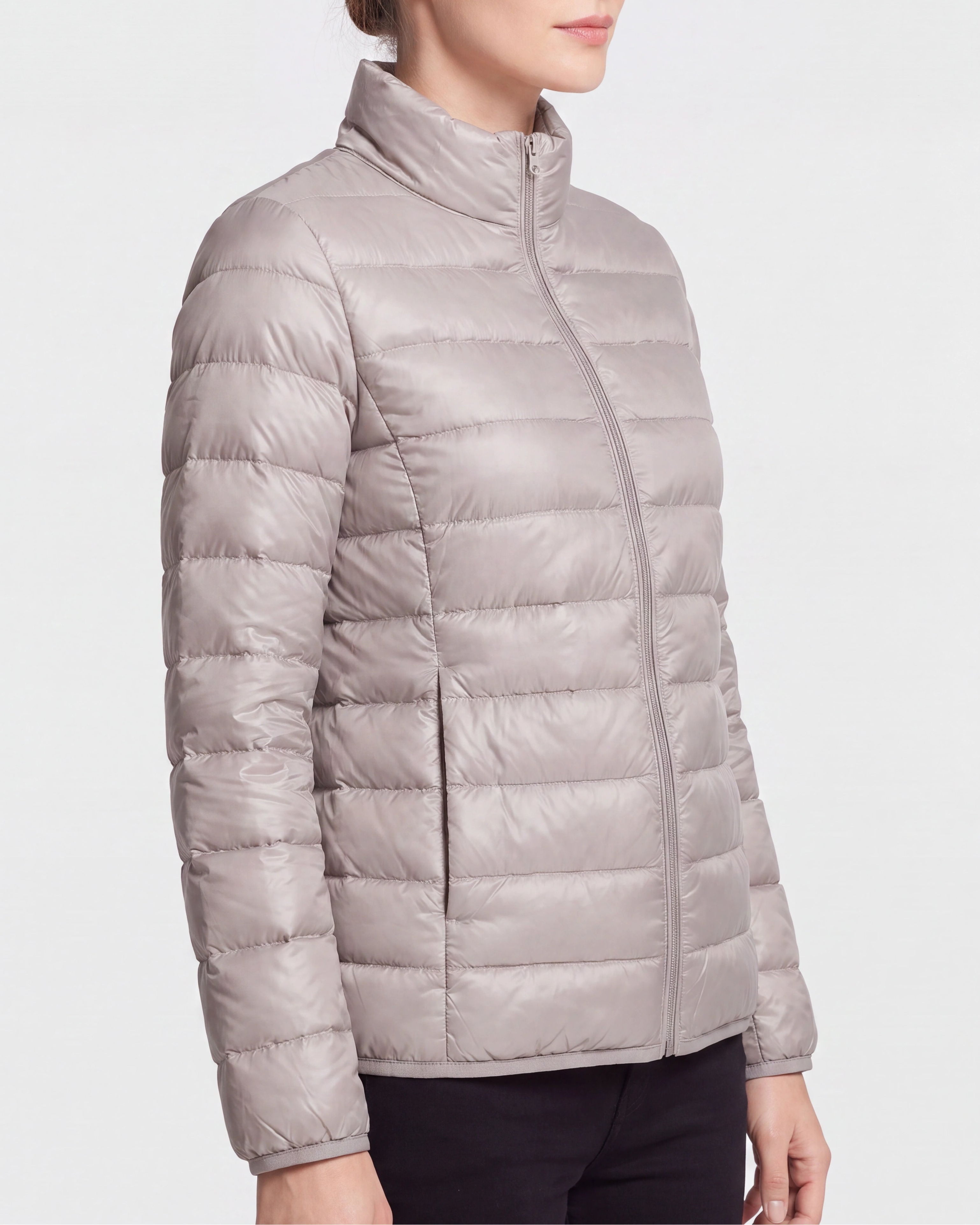 Women's Lightweight Quilted Stand Collar Zip Up Puffer Jacket