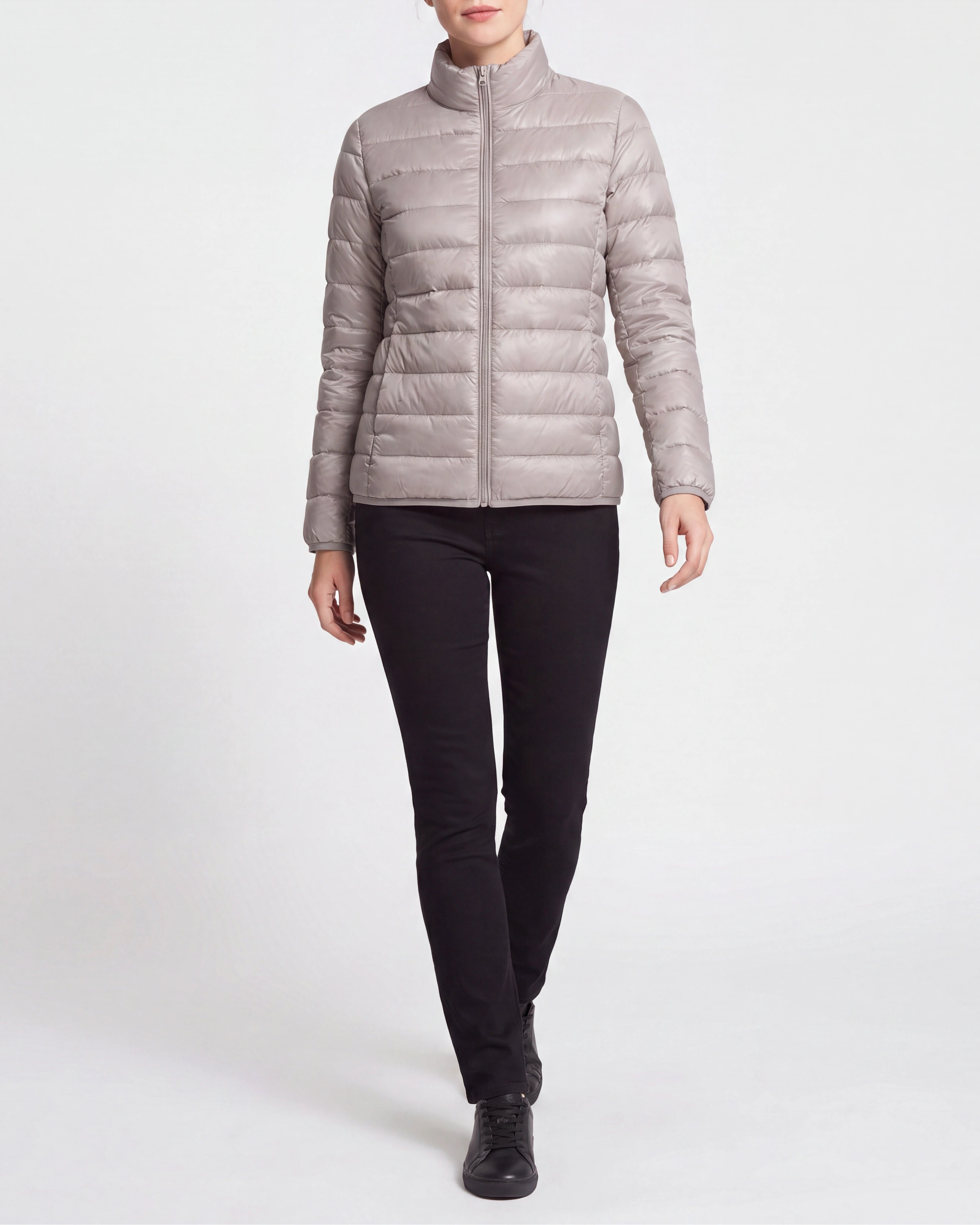 Women's Lightweight Quilted Stand Collar Zip Up Puffer Jacket