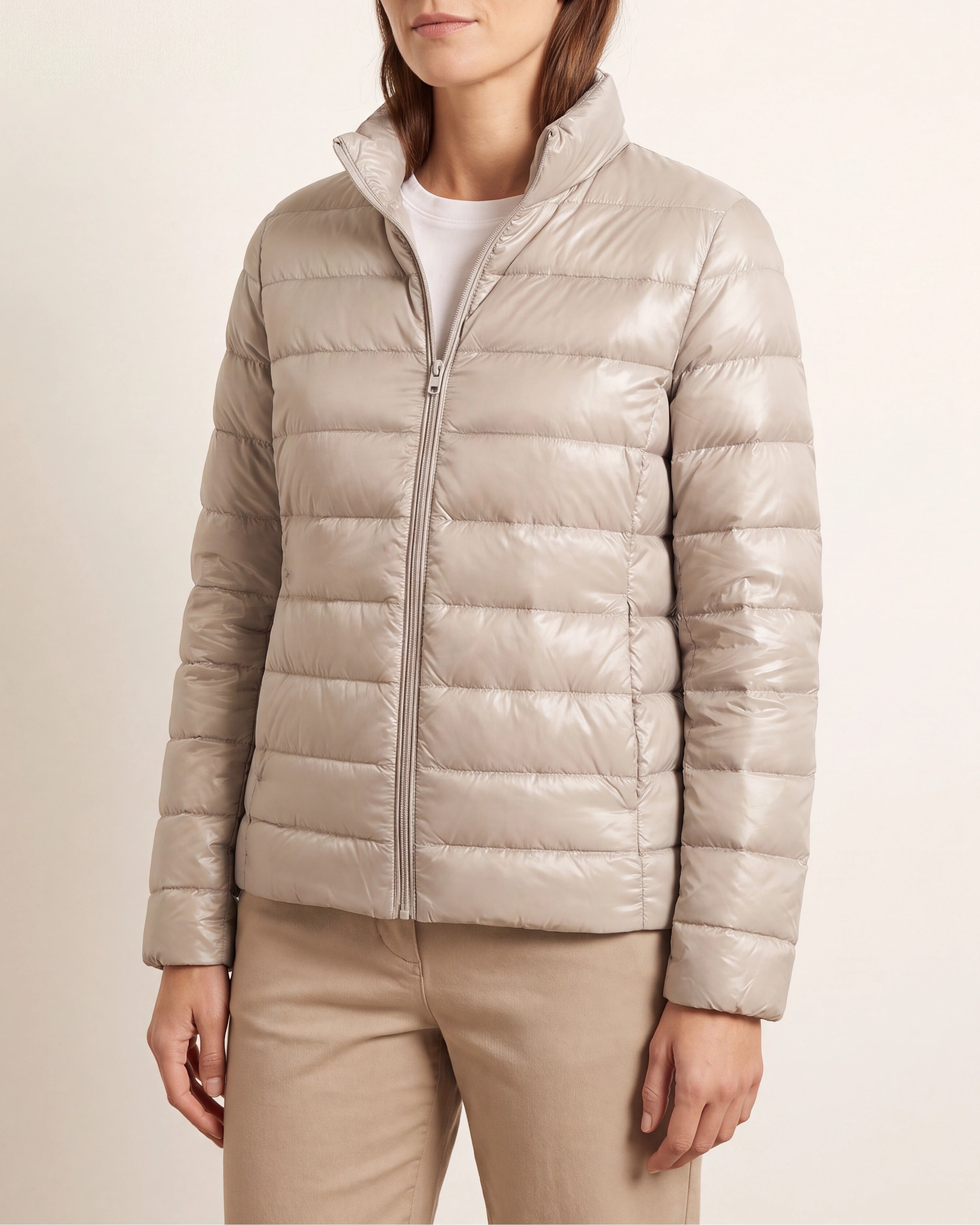 Women's Lightweight Quilted Stand Collar Zip Up Puffer Jacket