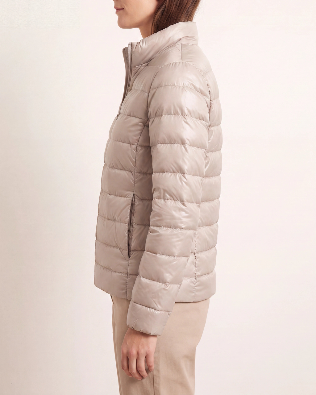 Women's Lightweight Quilted Stand Collar Zip Up Puffer Jacket