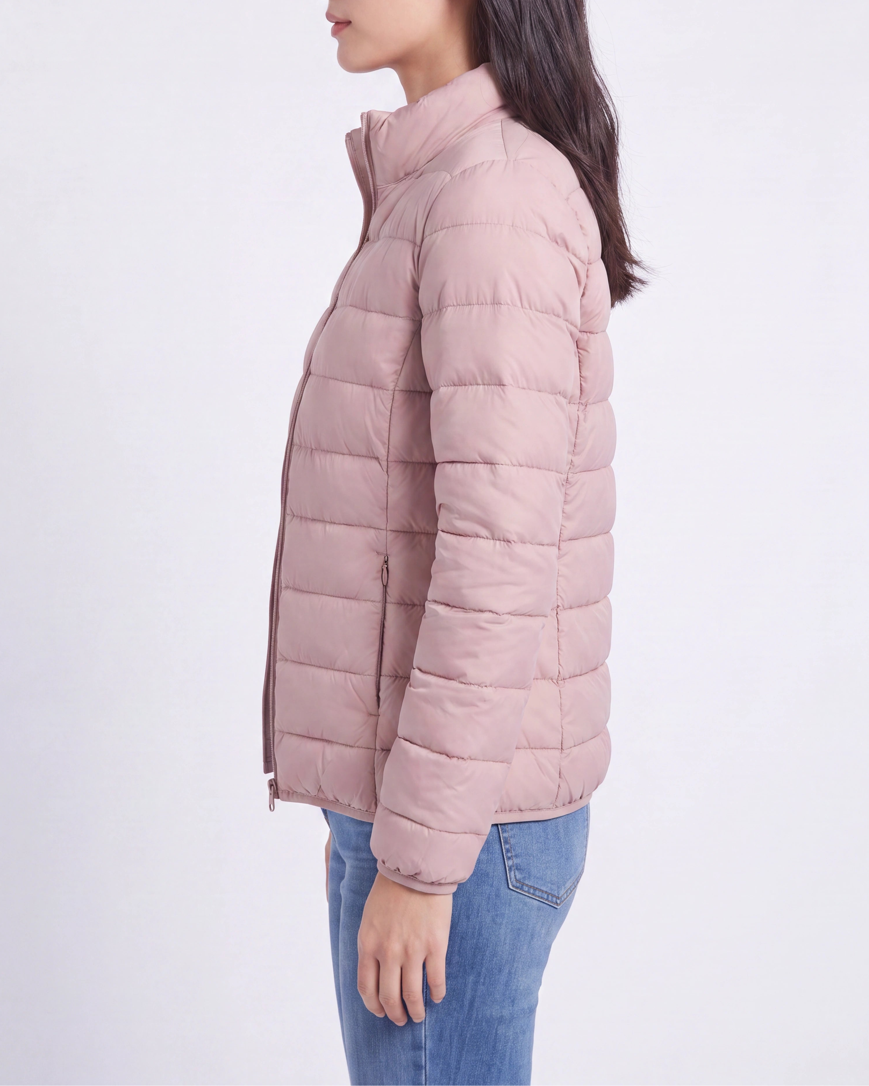 Women's Lightweight Quilted Stand Collar Zip Up Puffer Jacket