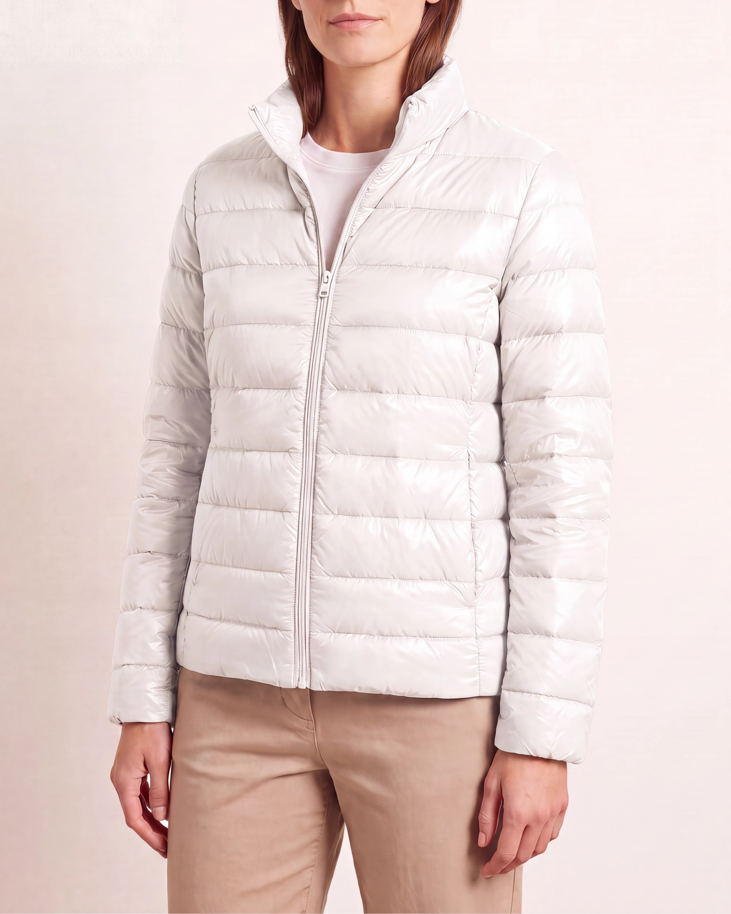 Women's Lightweight Quilted Stand Collar Zip Up Puffer Jacket