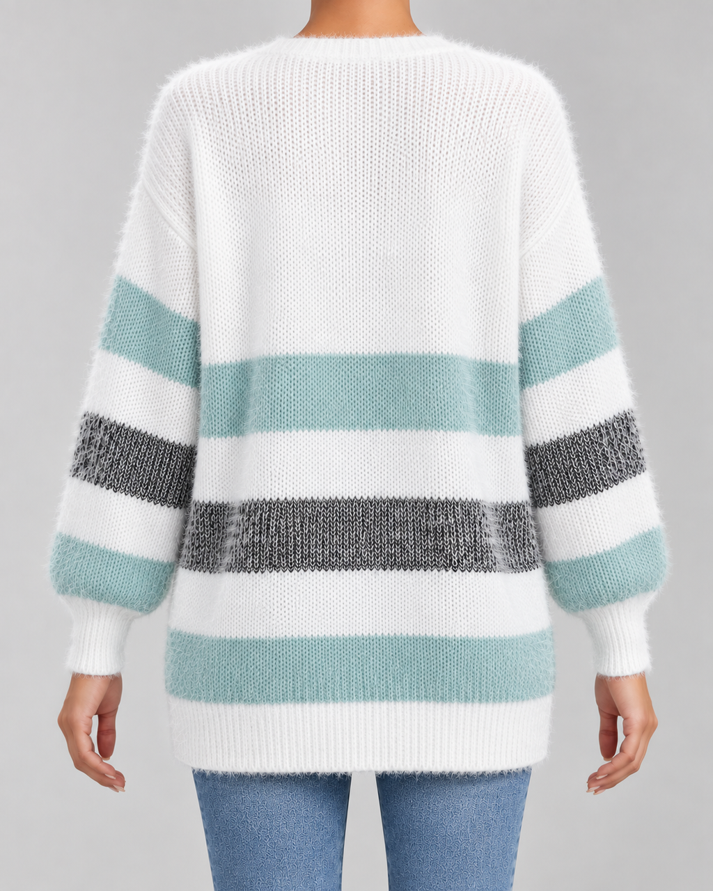 Women's Longline Striped Knit Cardigan with Button Front