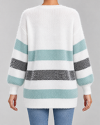 Women's Longline Striped Knit Cardigan with Button Front