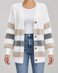 Women's Longline Striped Knit Cardigan with Button Front