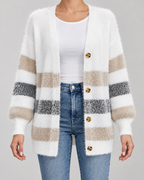 Women's Longline Striped Knit Cardigan with Button Front