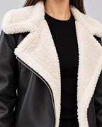 Women's Suede Style Aviator Jacket with Shearling Collar and Zip Front