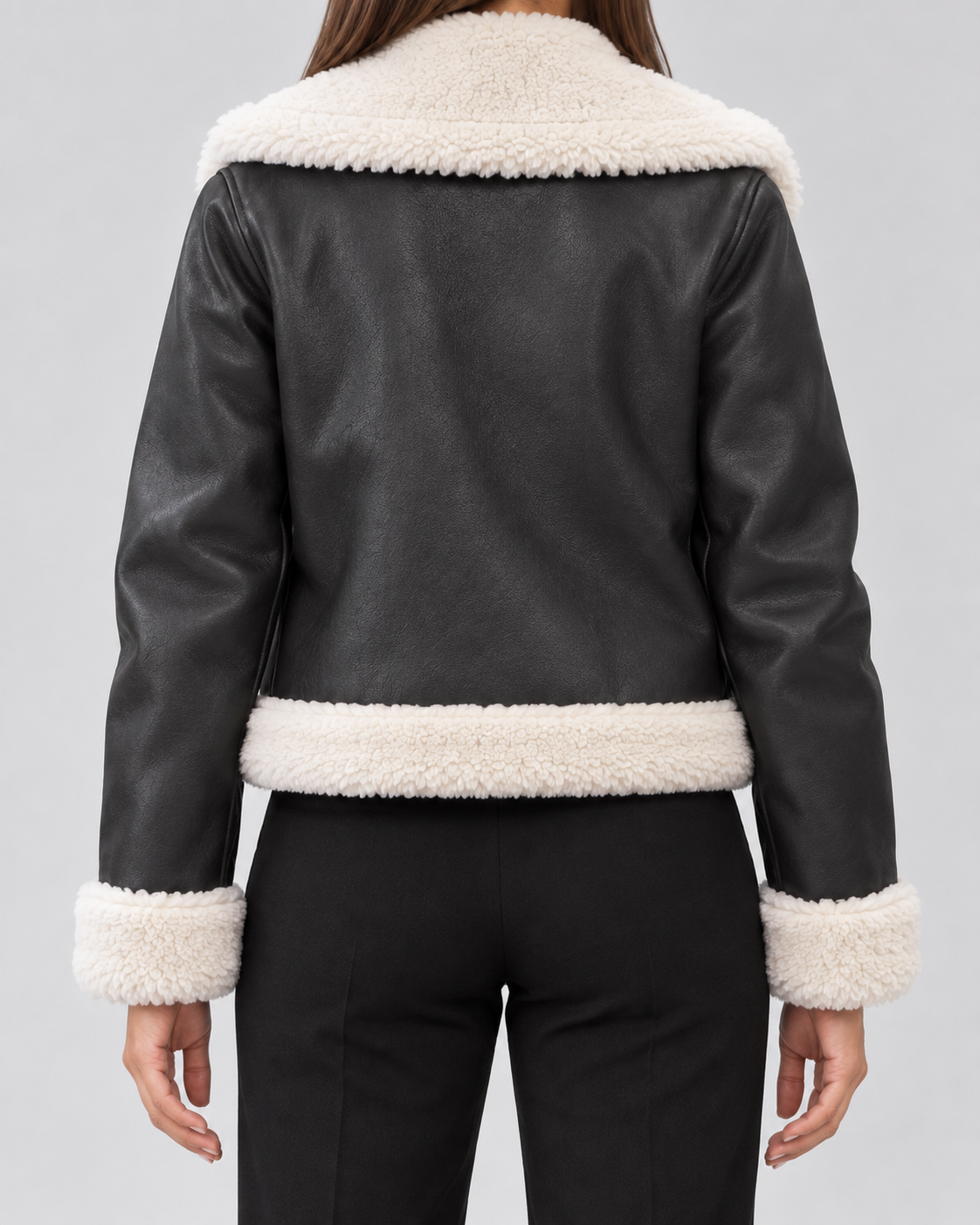 Women's Suede Style Aviator Jacket with Shearling Collar and Zip Front