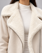 Women's Suede Style Aviator Jacket with Shearling Collar and Zip Front