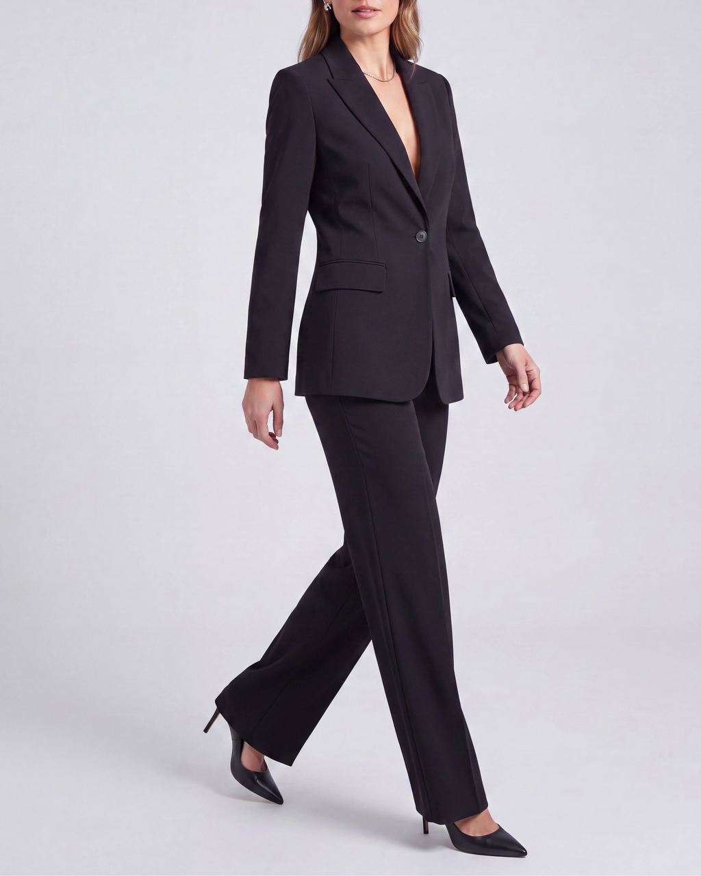 Women's Tailored Single Breasted Blazer and Wide Leg Trouser Suit Set
