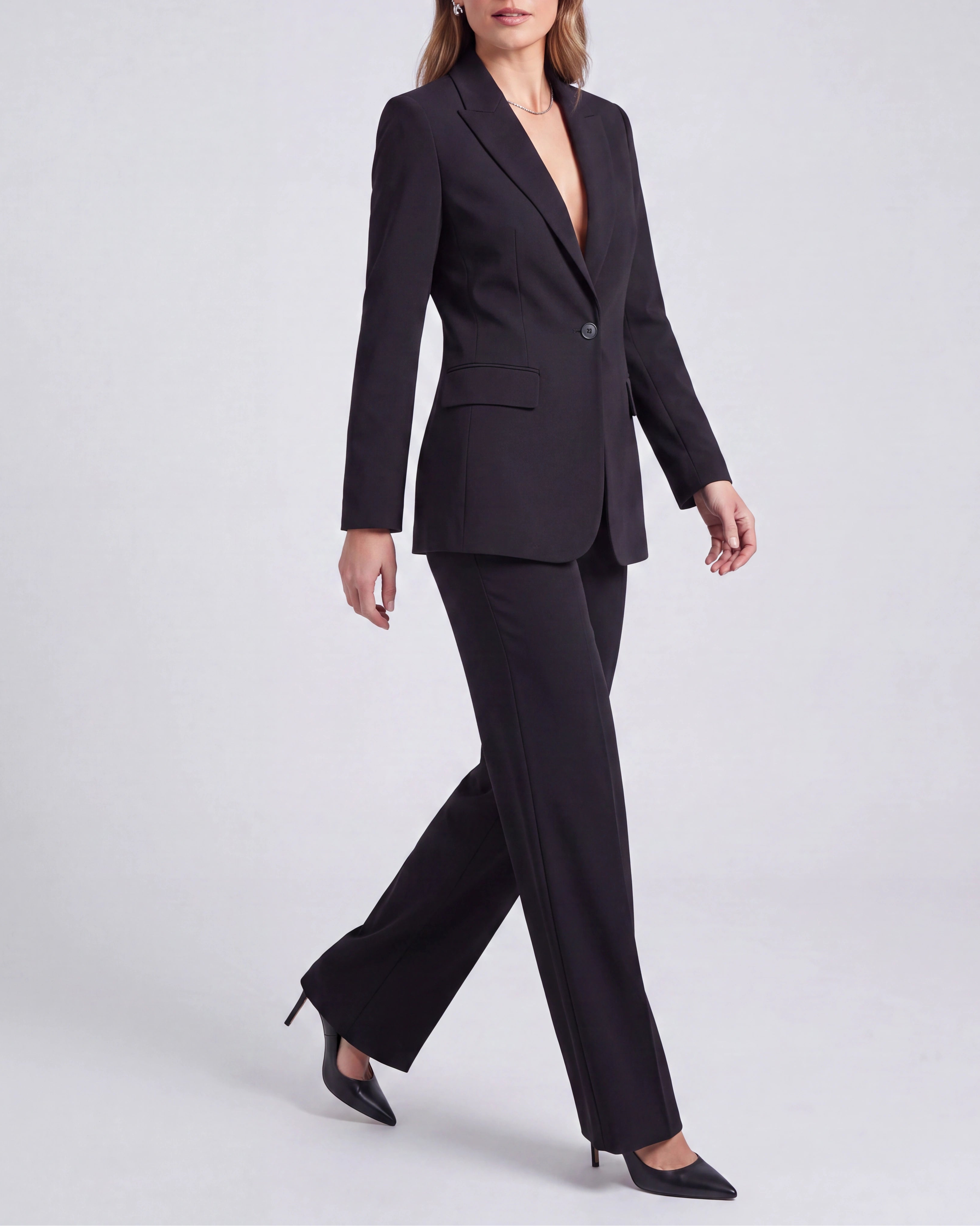 Women's Tailored Single Breasted Blazer and Wide Leg Trouser Suit Set