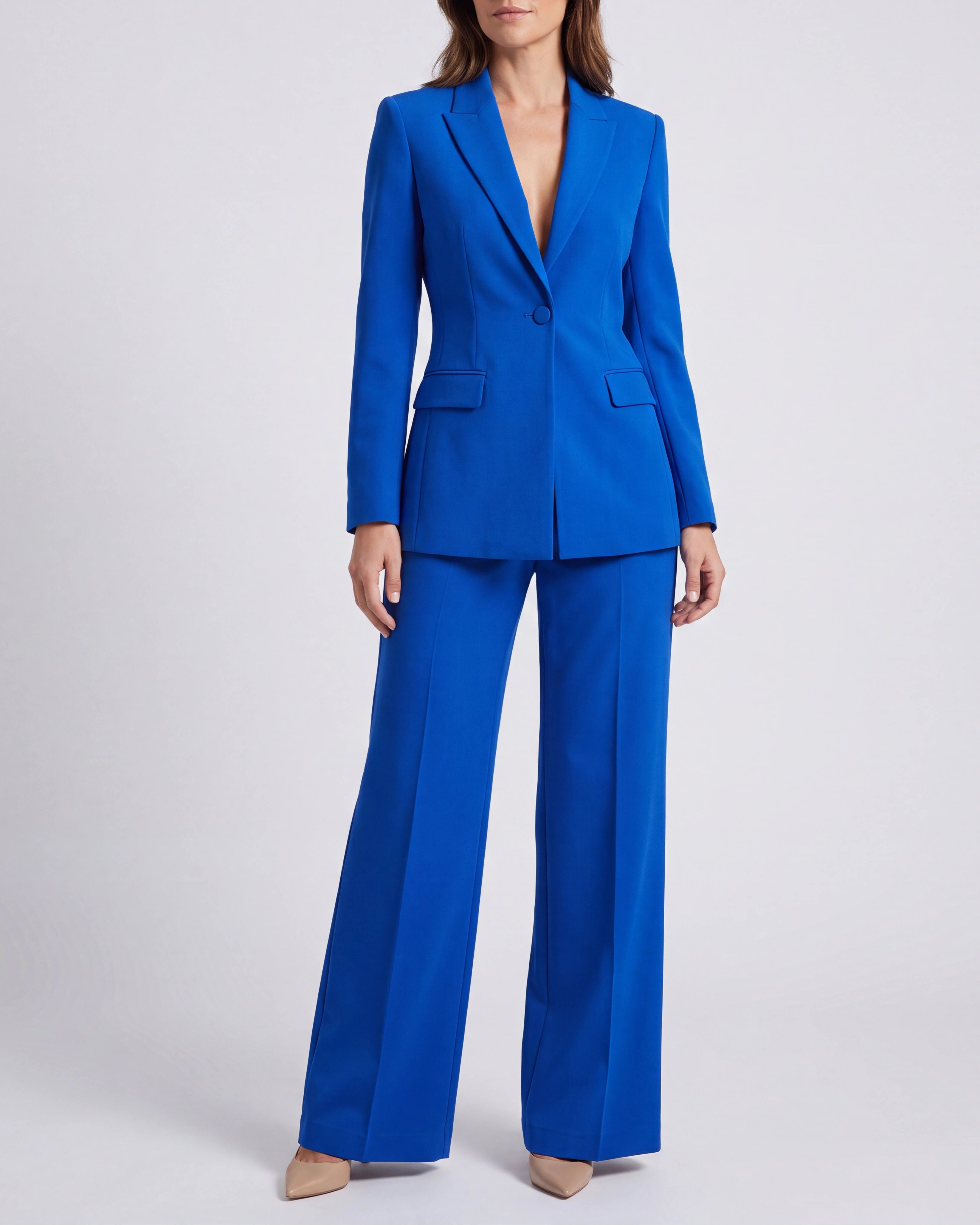 Women's Tailored Single Breasted Blazer and Wide Leg Trouser Suit Set
