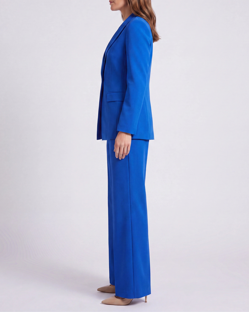 Women's Tailored Single Breasted Blazer and Wide Leg Trouser Suit Set