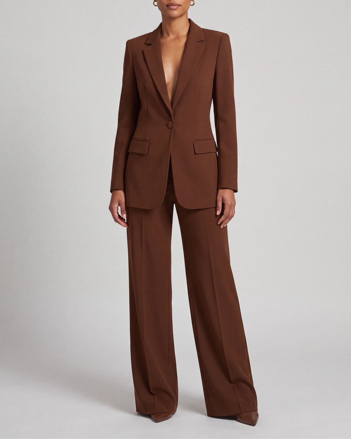 Women's Tailored Single Breasted Blazer and Wide Leg Trouser Suit Set