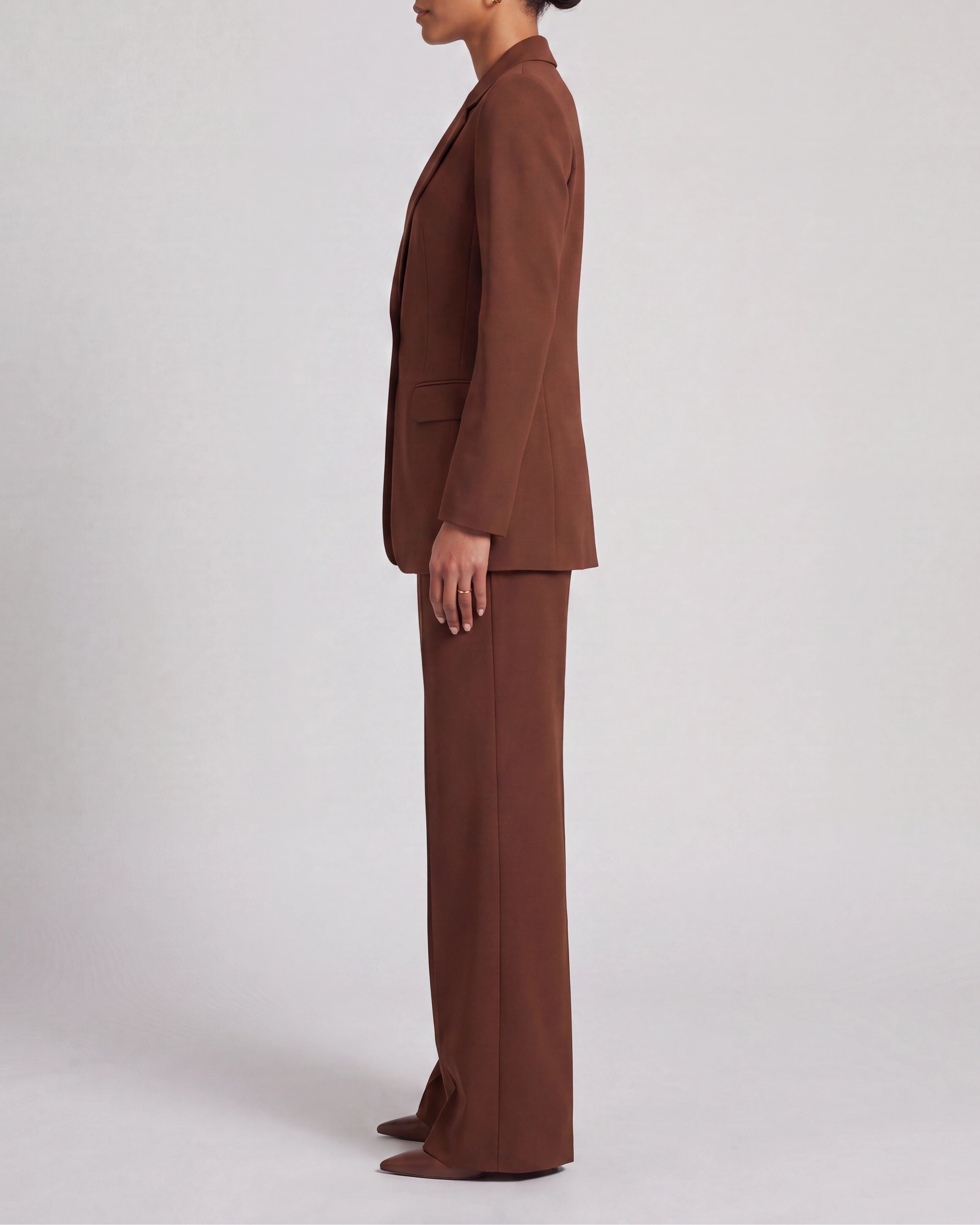 Women's Tailored Single Breasted Blazer and Wide Leg Trouser Suit Set