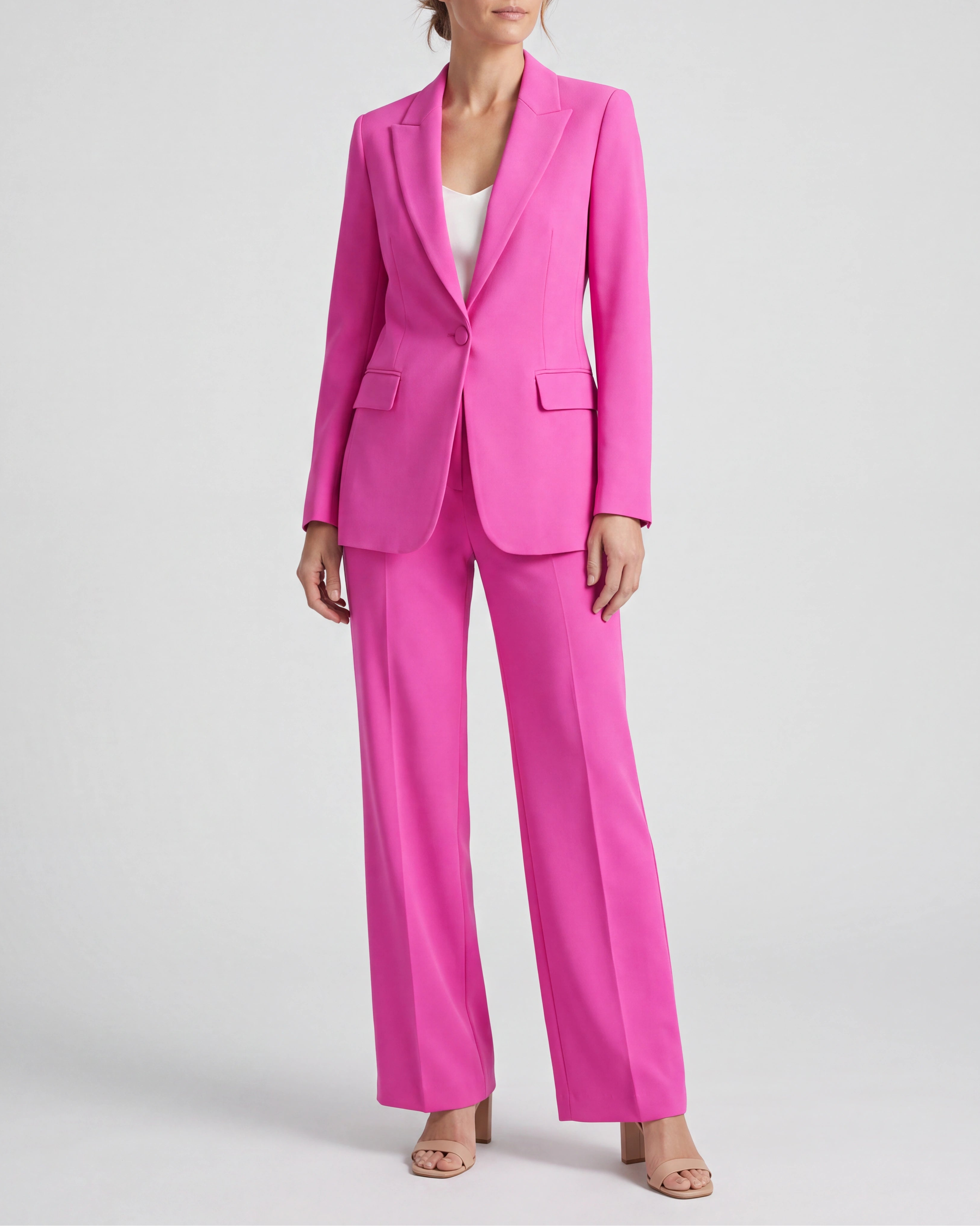 Women's Tailored Single Breasted Blazer and Wide Leg Trouser Suit Set