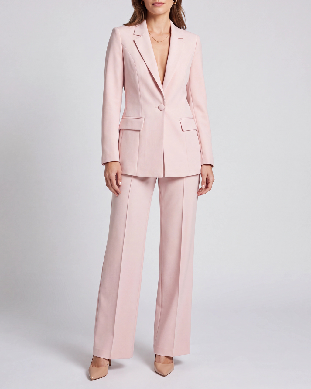 Women's Tailored Single Breasted Blazer and Wide Leg Trouser Suit Set