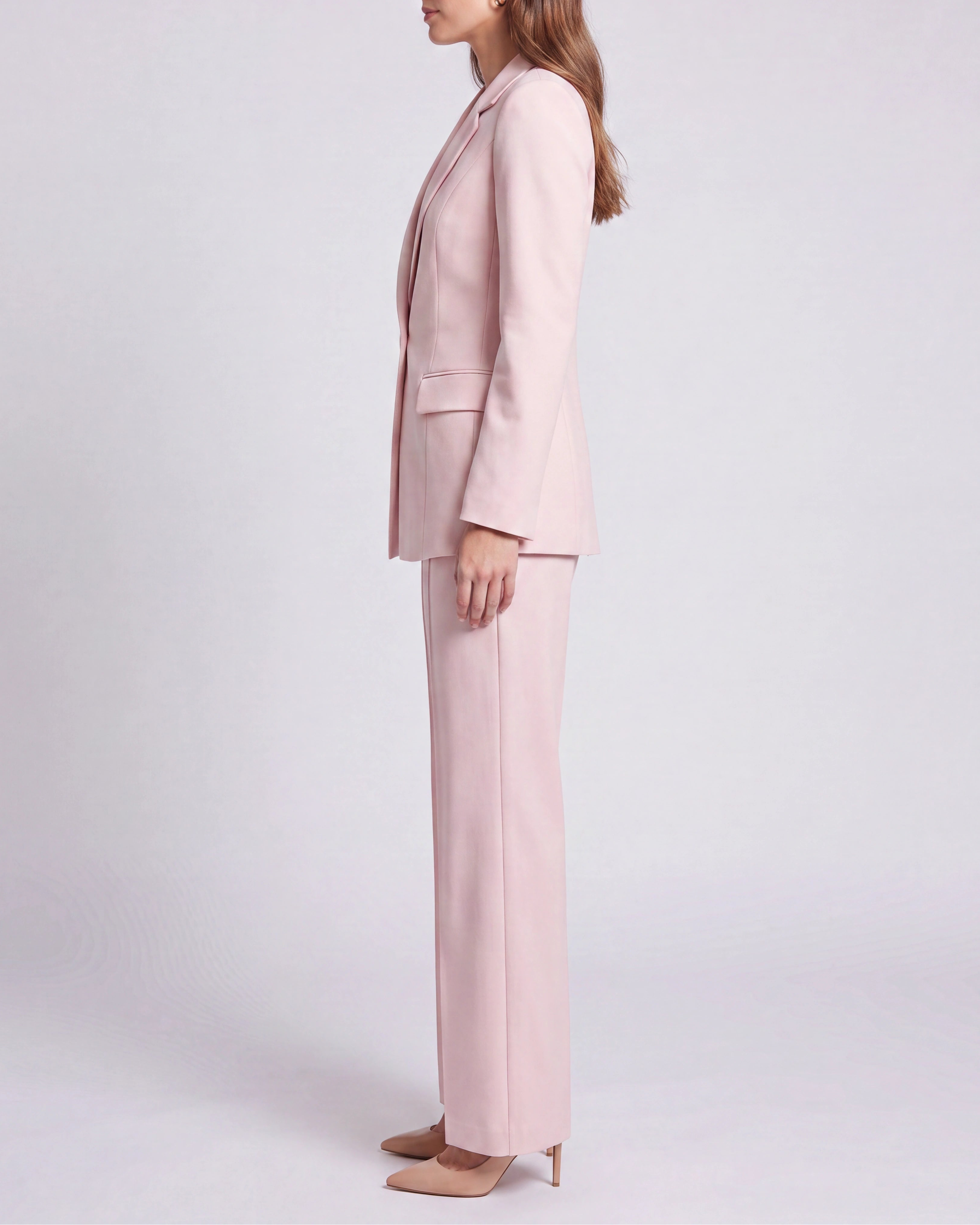 Women's Tailored Single Breasted Blazer and Wide Leg Trouser Suit Set