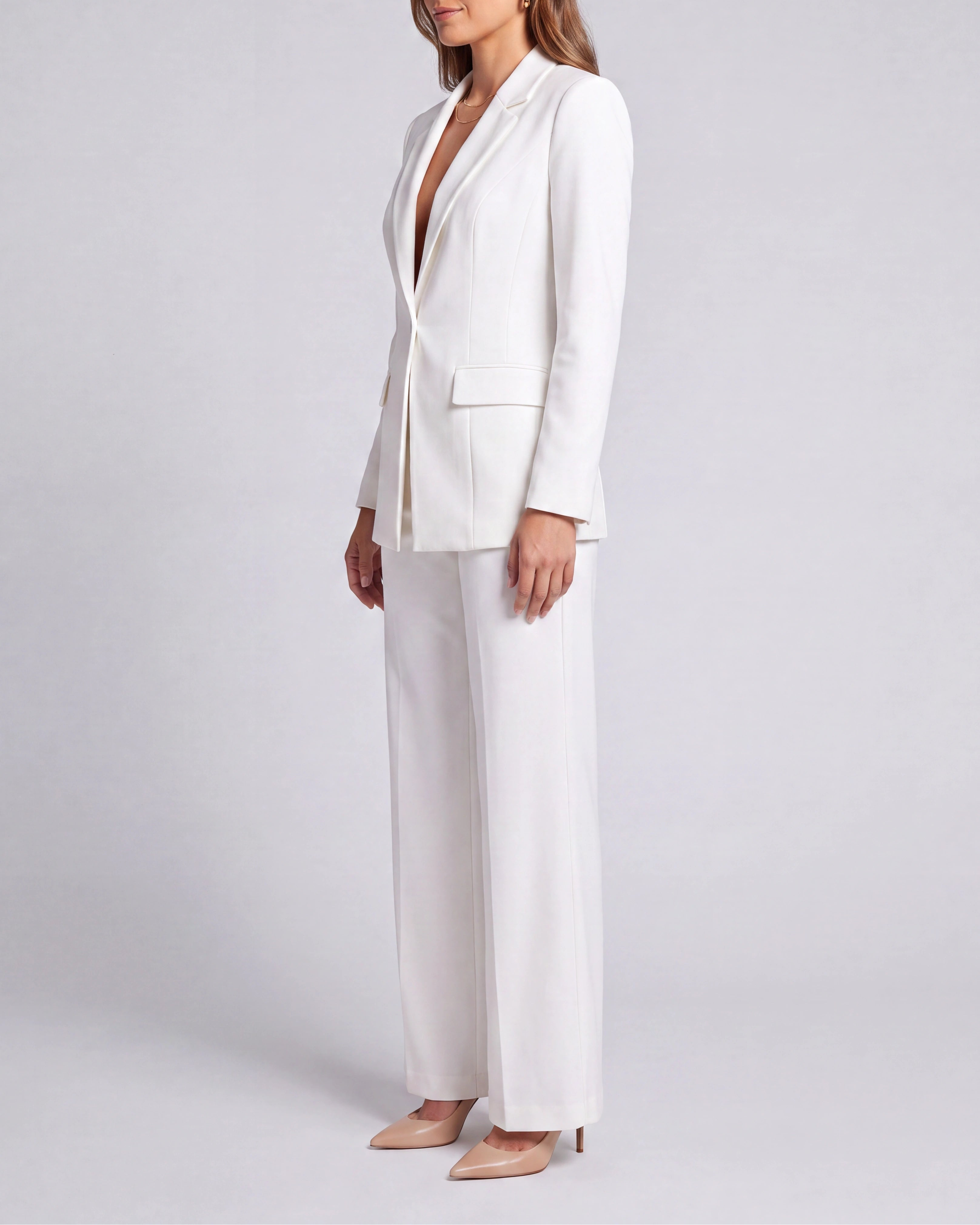 Women's Tailored Single Breasted Blazer and Wide Leg Trouser Suit Set