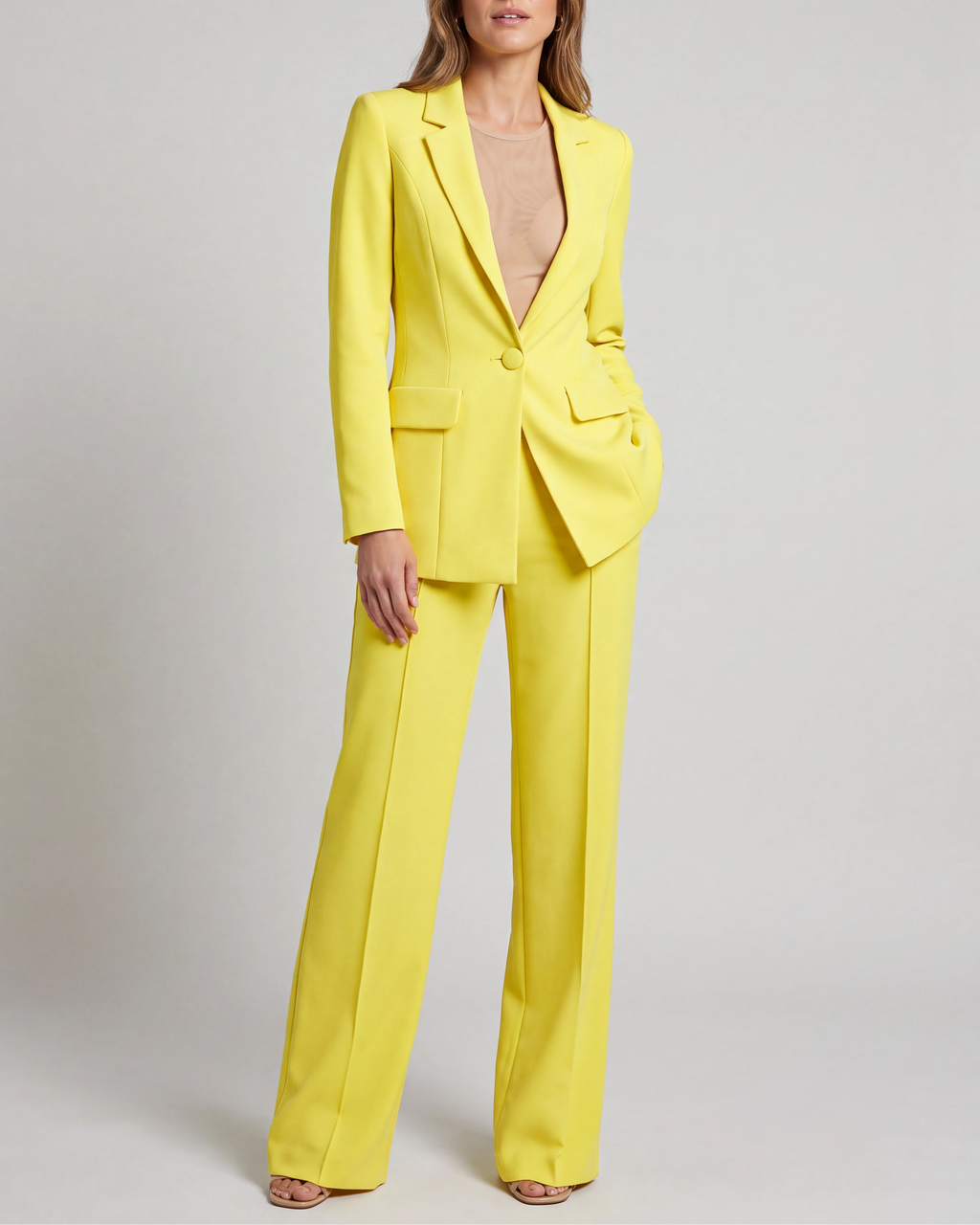 Women's Tailored Single Breasted Blazer and Wide Leg Trouser Suit Set