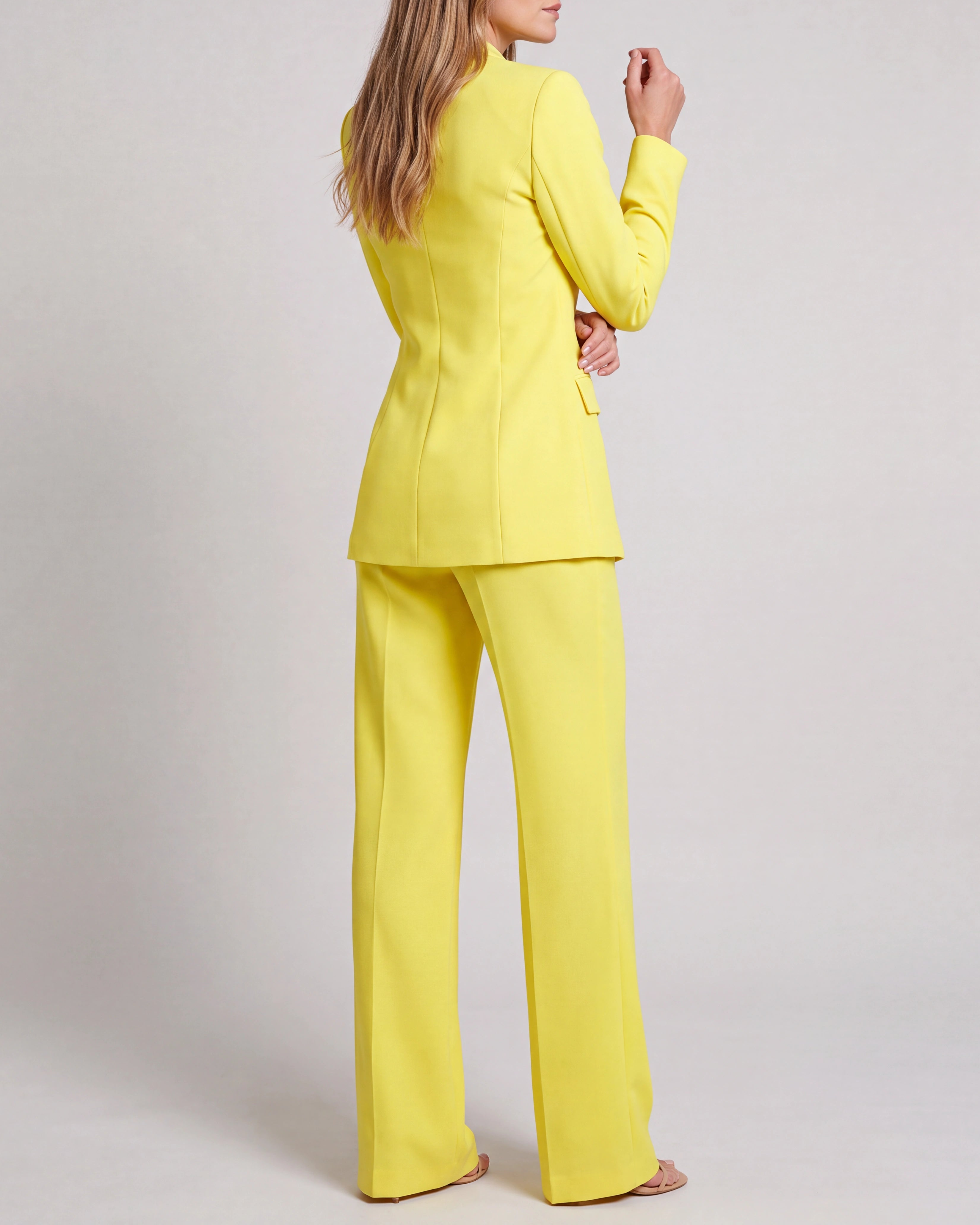 Women's Tailored Single Breasted Blazer and Wide Leg Trouser Suit Set