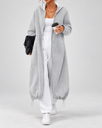 Women's Soft Longline Hooded Coat with Zip Front and Drawstring Hem