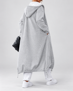 Women's Soft Longline Hooded Coat with Zip Front and Drawstring Hem