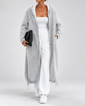 Women's Soft Longline Hooded Coat with Zip Front and Drawstring Hem