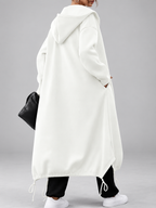 Women's Soft Longline Hooded Coat with Zip Front and Drawstring Hem