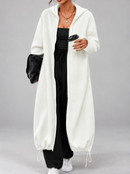 Women's Soft Longline Hooded Coat with Zip Front and Drawstring Hem
