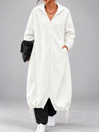 Women's Soft Longline Hooded Coat with Zip Front and Drawstring Hem