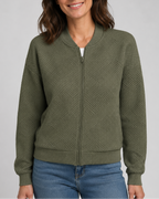 Women's Textured Bomber Jacket with Zip Front and Pockets