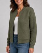 Women's Textured Bomber Jacket with Zip Front and Pockets