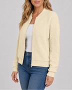 Women's Textured Bomber Jacket with Zip Front and Pockets