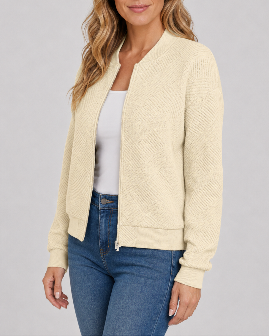 Women's Textured Bomber Jacket with Zip Front and Pockets