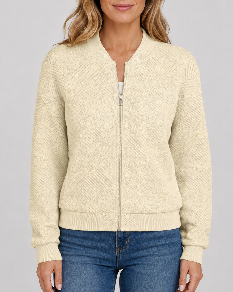 Women's Textured Bomber Jacket with Zip Front and Pockets