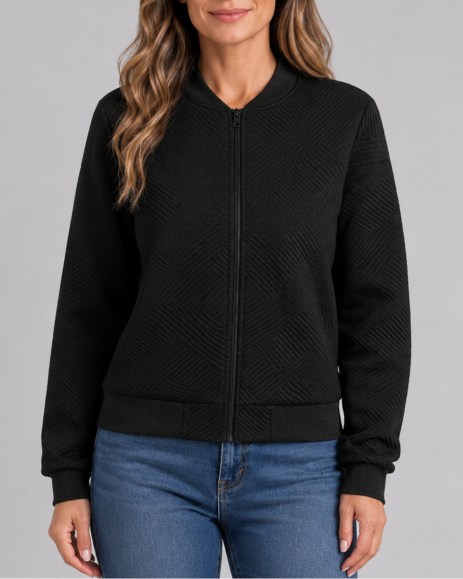 Women's Textured Bomber Jacket with Zip Front and Pockets