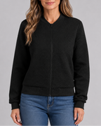 Women's Textured Bomber Jacket with Zip Front and Pockets