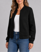 Women's Textured Bomber Jacket with Zip Front and Pockets