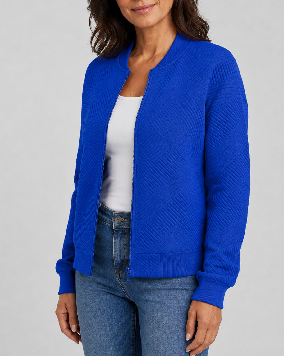Women's Textured Bomber Jacket with Zip Front and Pockets