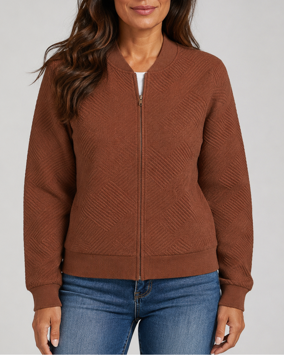 Women's Textured Bomber Jacket with Zip Front and Pockets